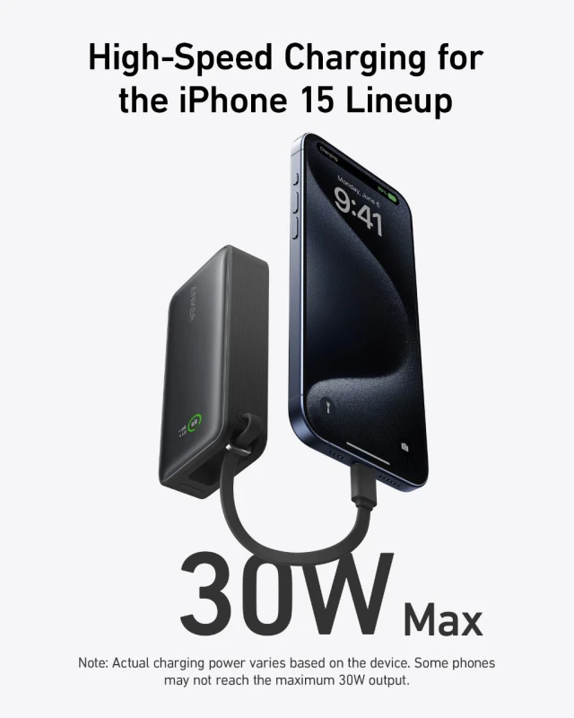 أنكر Nano باور بانك ١٠٠٠٠ مللي أمبير ٣٠ واط بكابل USB-C مدمج (A1259)