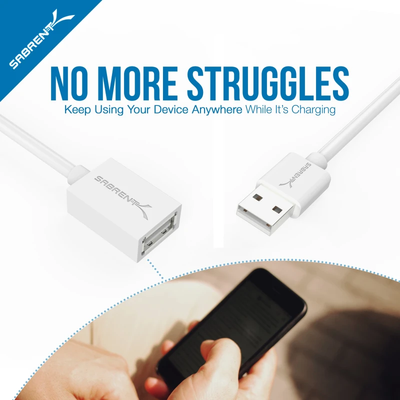 سابرنت كابل 22AWG USB 2.0 Extension A Male to A Female [White] 10 Feet