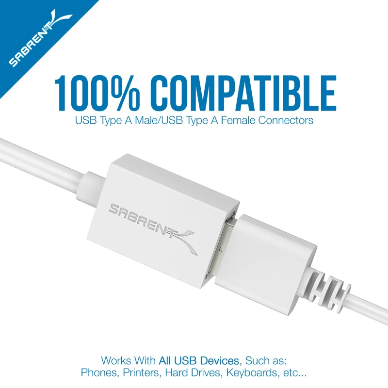 سابرنت كابل 22AWG USB 2.0 Extension A Male to A Female [White] 10 Feet