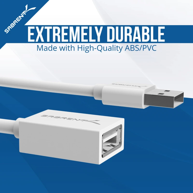 سابرنت كابل 22AWG USB 2.0 Extension A Male to A Female [White] 10 Feet