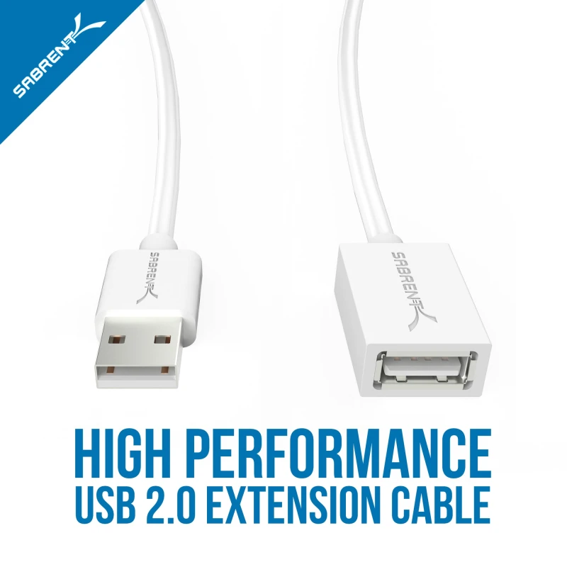 سابرنت كابل 22AWG USB 2.0 Extension A Male to A Female [White] 10 Feet