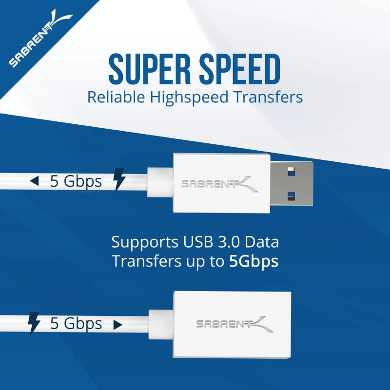 سابرنت كابل 22AWG USB 3.0 Extension A Male to A Female [White] 10 Feet