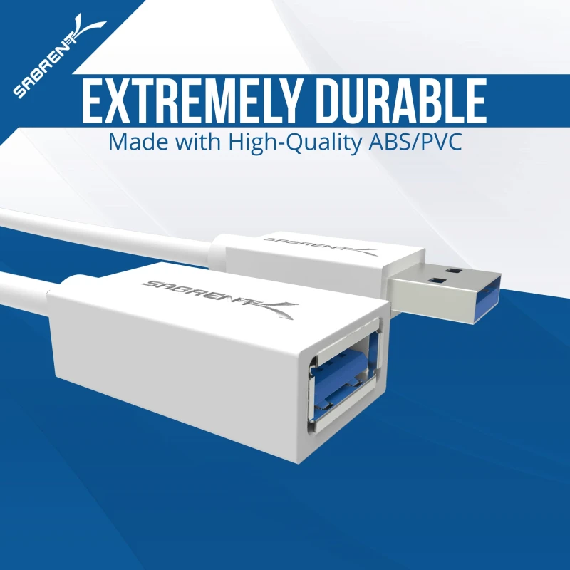 22AWG USB 3.0 Extension Cable - A-Male to A-Female [White] 3 Feet