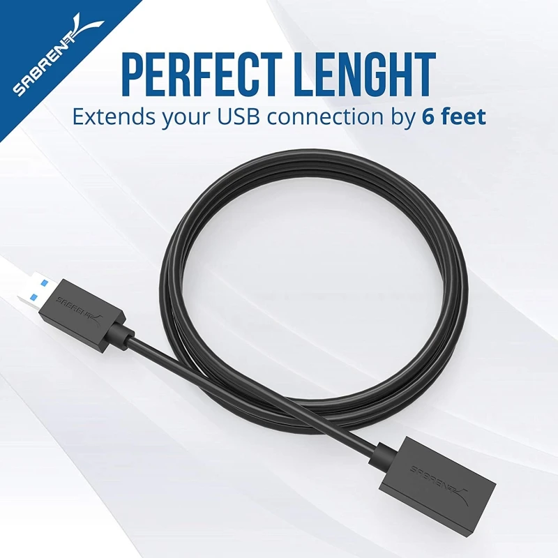 22AWG USB 3.0 Extension Cable - A-Male to A-Female [Black] 6 Feet