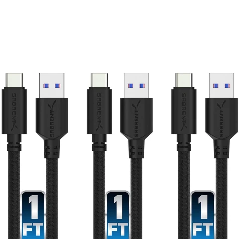 سابرنت مكوّن حاسب 3 22AWG 1ft USB C to USB A 3.0 Sync & Charge Cables