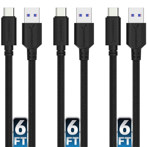 سابرنت مكوّن حاسب 3 22AWG 6ft USB C to USB A 3.0 Sync & Charge Cables