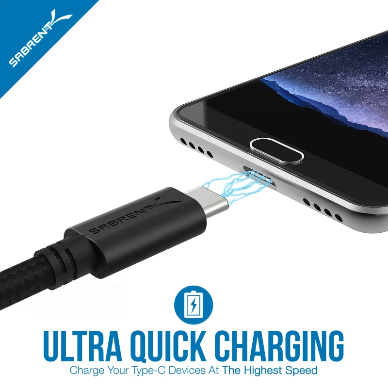 6-Pack 22AWG Premium 3ft USB-C to USB A 2.0 Cables