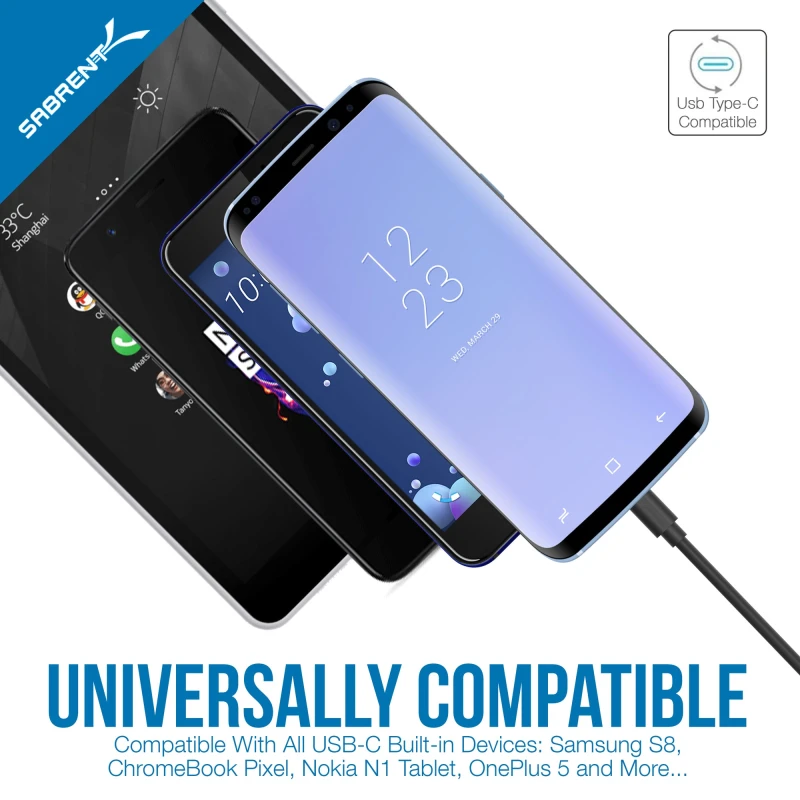6-Pack 22AWG Premium 3ft USB-C to USB A 2.0 Cables