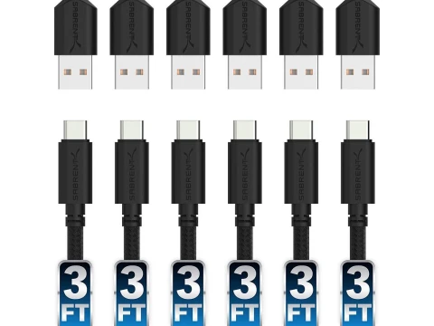 سابرنت مكوّن حاسب 6 22AWG Premium 3ft USB C to USB A 2.0 Cables