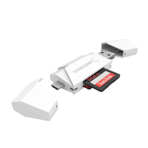 سابرنت قرص تخزين 2 Slot Micro USB OTG USB 3.0 Flash Memory Card Reader Supports SD SDHC SDXC MMC / MicroSD T Flash [White]
