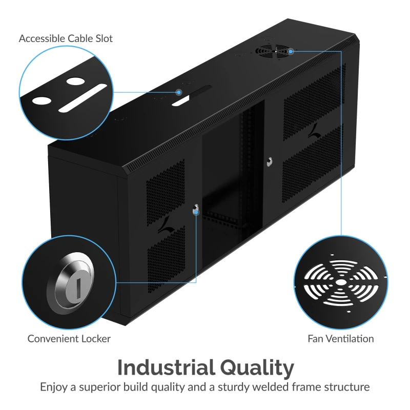 سابرنت محطة إرساء 9U IT Wall Mount Rack Enclosure 3 Compartments in 1 19 Inch Black Server Cabinet