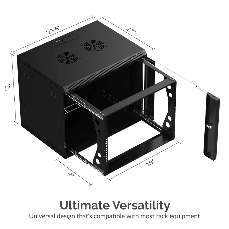 سابرنت محطة إرساء 9U IT Wall Mount Rack Enclosure 19 Inch Black Server Cabinet Locking Glass Door Pull Out Drawer