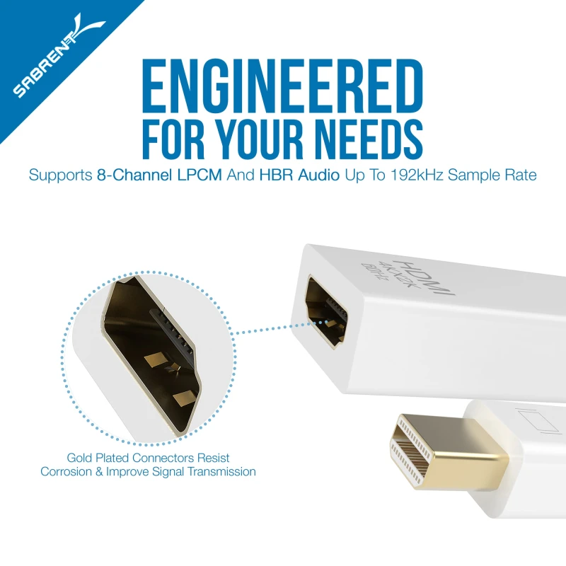 4K@60HZ Mini DisplayPort (Thunderbolt 2) to HDMI Adapter Gold Plated