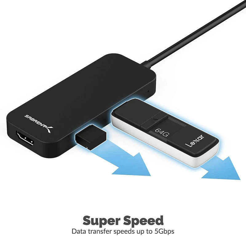 Black Aluminum Type-C to 2-Port USB 3.0 and HDMI Adapter