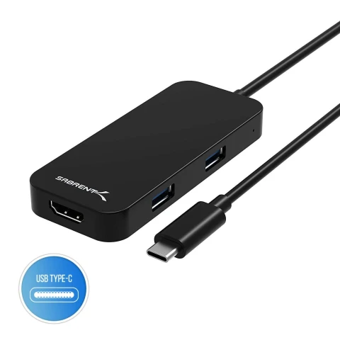 سابرنت شاحن Black Aluminum Type C to 2 Port USB 3.0 HDMI