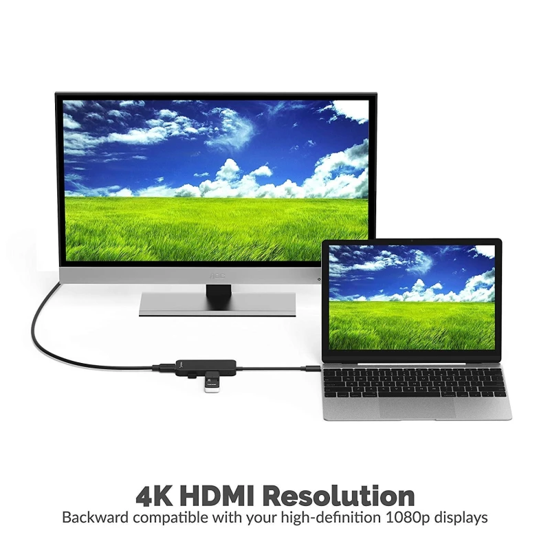 Black Aluminum Type-C to 2-Port USB 3.0 and HDMI Adapter