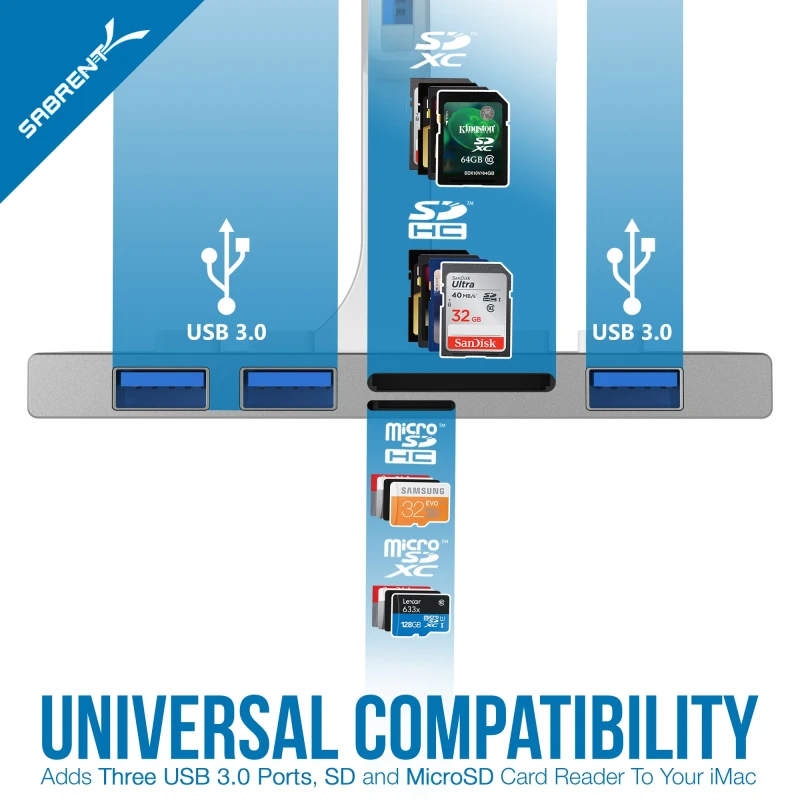3-Port USB 3.0 Hub with Card Reader