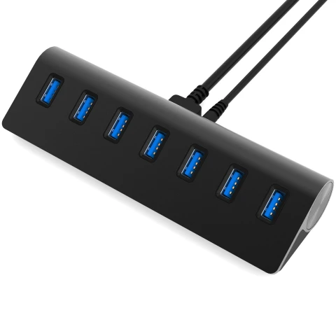 سابرنت شاحن 7 Port Aluminum USB 3.0 Hub 5V/4A Power Black