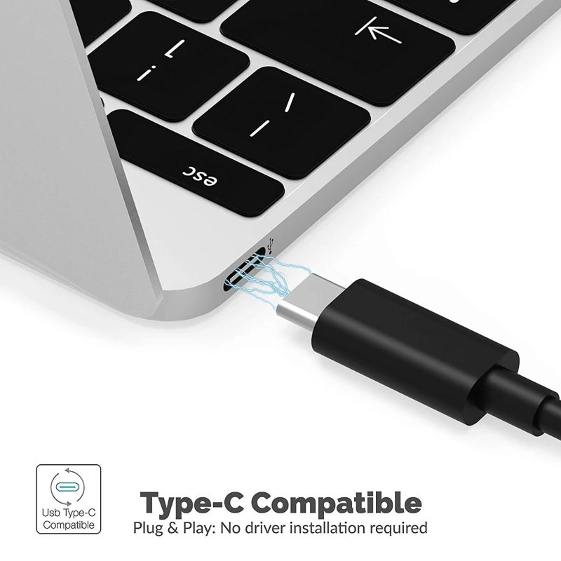 3-Port USB-C to USB 3.0 Aluminum Hub with 1 Gigabit Ethernet Port, Compatible with MacBook Pro, ChromeBook, XPS and More [Built-in 1ft Cable]