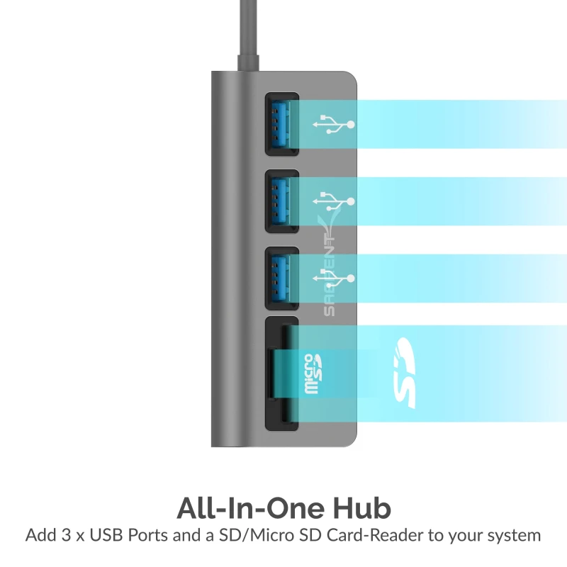 سابرنت مكوّن حاسب 3 Port USB 3.0 Hub SD/Micro SD Card Reader