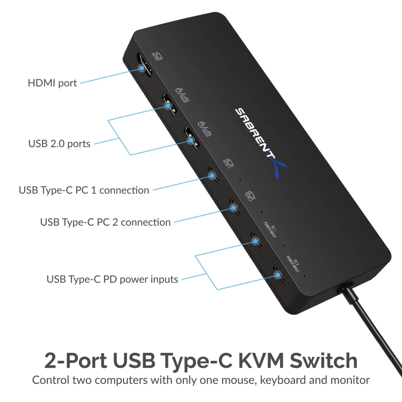 سابرنت محطة إرساء 2 Port USB Type C KVM Switch