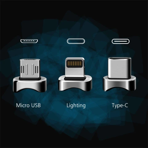 ويتريجز كابل 3 in 1 Magnetic Fast Compatible Micro USB Type C lighting 2m Black