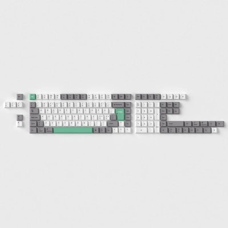 كيكرون لوحة مفاتيح ISO Cherry Profile Dye Sub PBT Full Keycap Gray White Mint