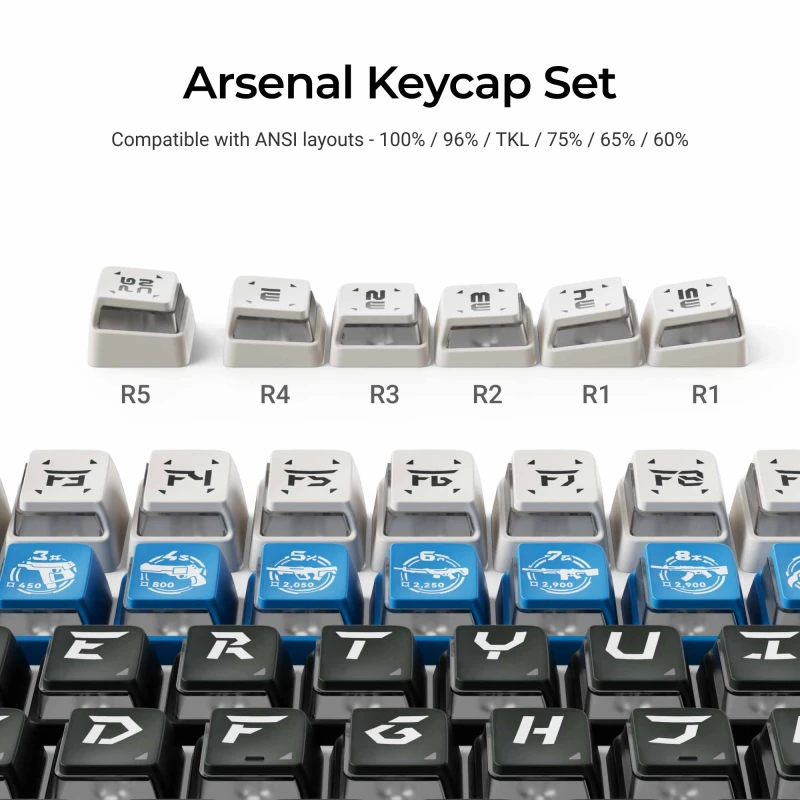كيكرون لوحة مفاتيح Arsenal Nuclear Power Shine through Dye Sub PBT Full Keycap