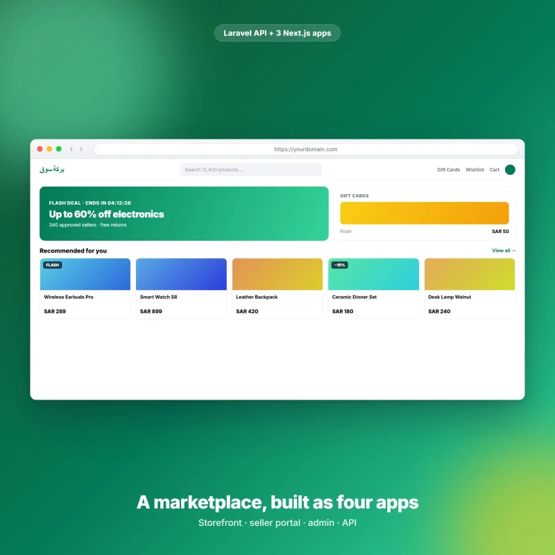 سوق متعدد البائعين — متجر Laravel مع بوابة للبائعين