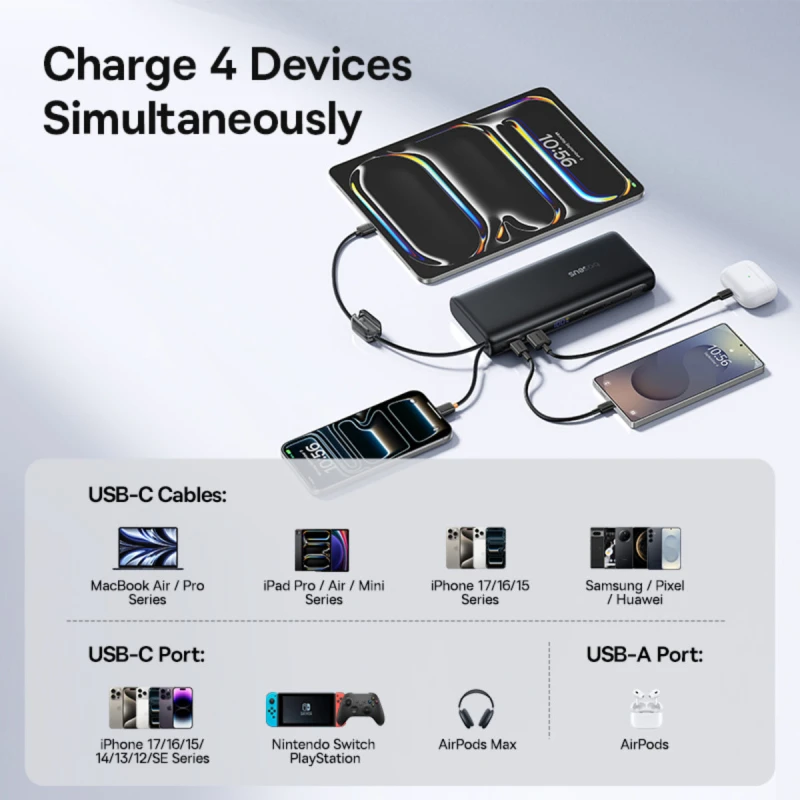 باسيوس باور بانك ٢٥٠٠٠ مللي أمبير ١٤٥ واط EnerFill FC41 Cables