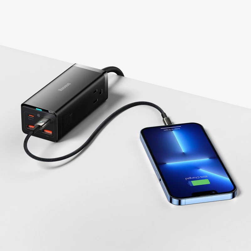 باسيوس شاحن سيارة ١٠٠ واط PowerCombo GaN3 Pro 6 Ports Power Strip