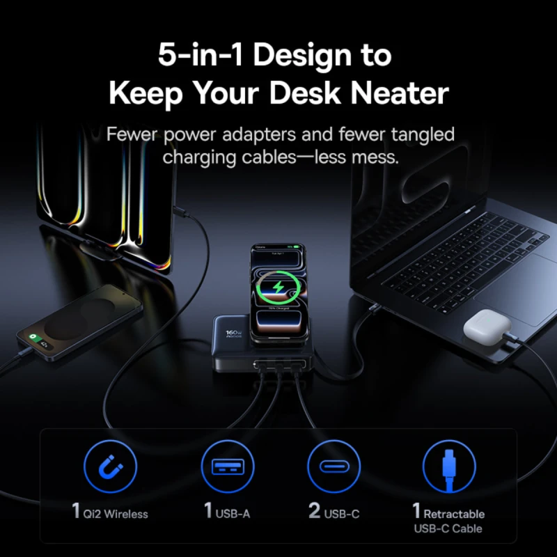 باسيوس شاحن ١٦٠ واط Nomos NH21 5 in 1 Desktop Station