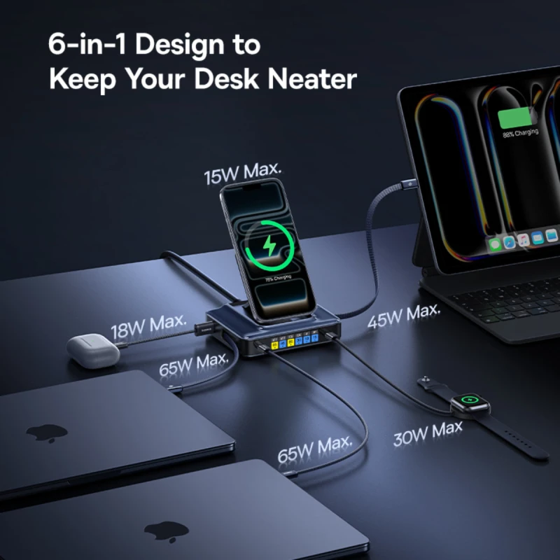 باسيوس شاحن ٢٤٥ واط Nomos NH21 6 in 1 Desktop Station