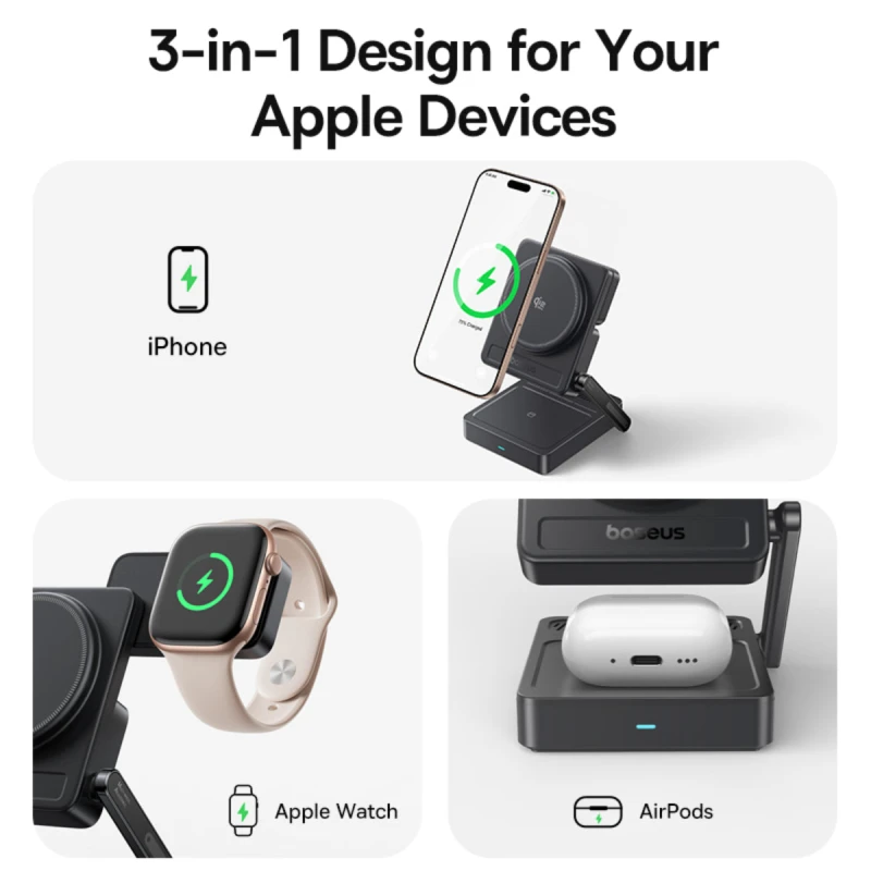 باسيوس شاحن PicoGo AF21 3 in 1 Qi2.2 Wireless