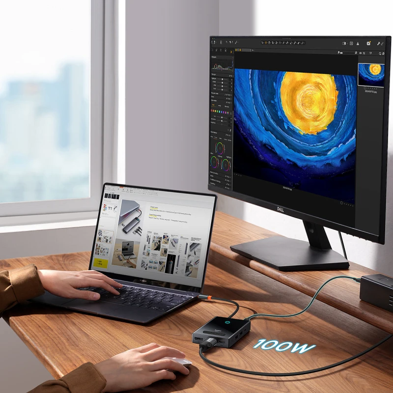 باسيوس شاحن سيارة PioneerJoy 8 in 1 USB C Hub