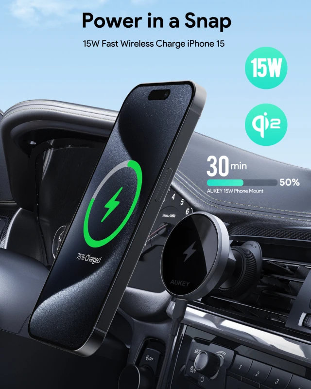 AUKEY MagFusion Dash Qi2 Wireless Charging Phone Mount HD-MC13