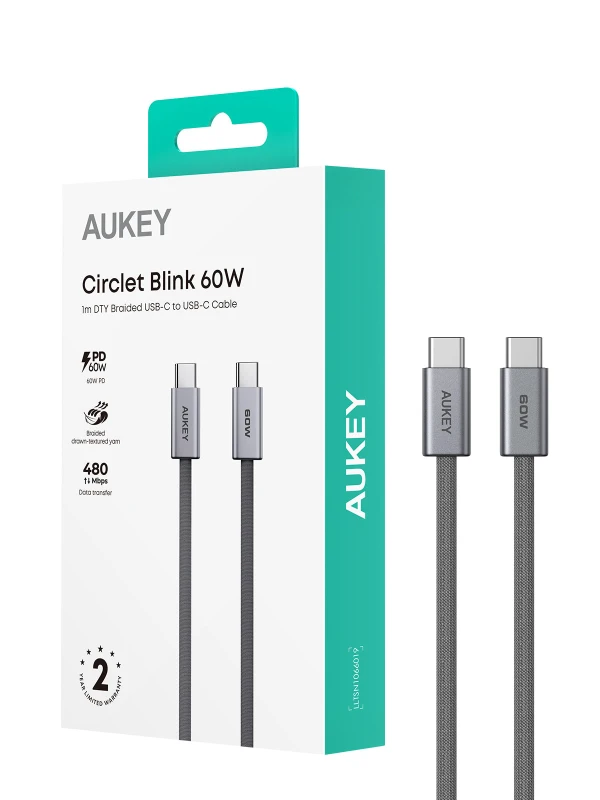 أوكي كابل ٦٠ واط CB DCC061 Circlet Blink 1m DTY Braided USB C to USB C