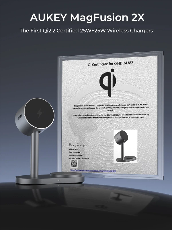 أوكي شاحن Qi2.2 MagFusion 2X Wireless Station 2 in 1 Magnetic Wireless LC MC213