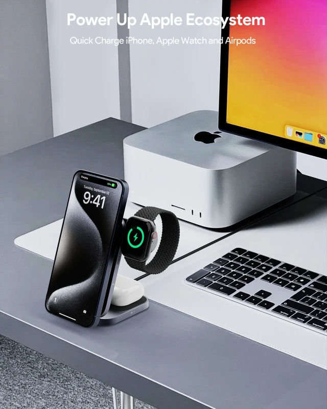 أوكي شاحن ٢٥ واط MagFusion Z Plus Qi2.2 Foldable 3 in 1 Wireless Station LC MC312P