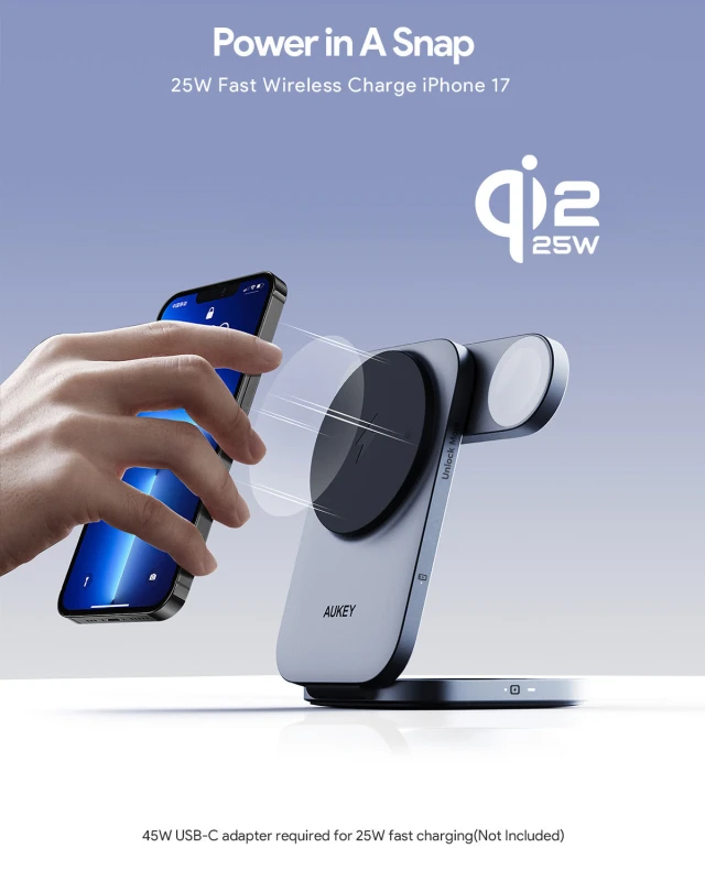أوكي شاحن ٢٥ واط MagFusion Z Plus Qi2.2 Foldable 3 in 1 Wireless Station LC MC312P
