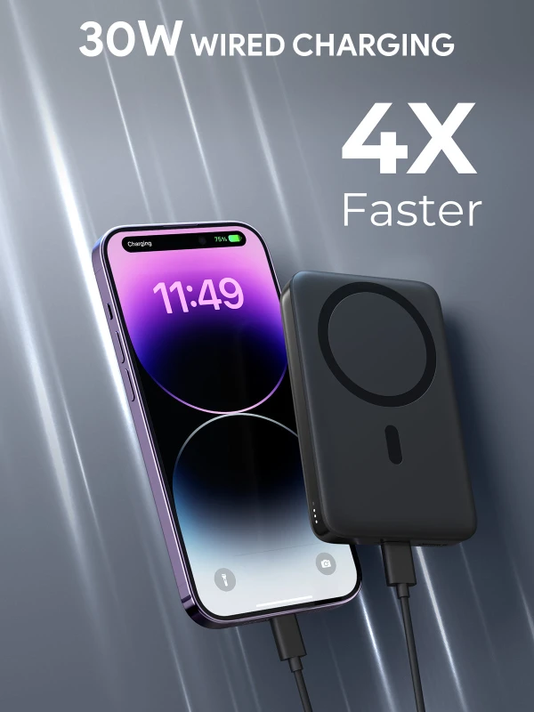 AUKEY MagFusion 10000 10000mAh 30W Magnetic Wireless Charging Power Bank USB C-C  Included Gray PB-MS02