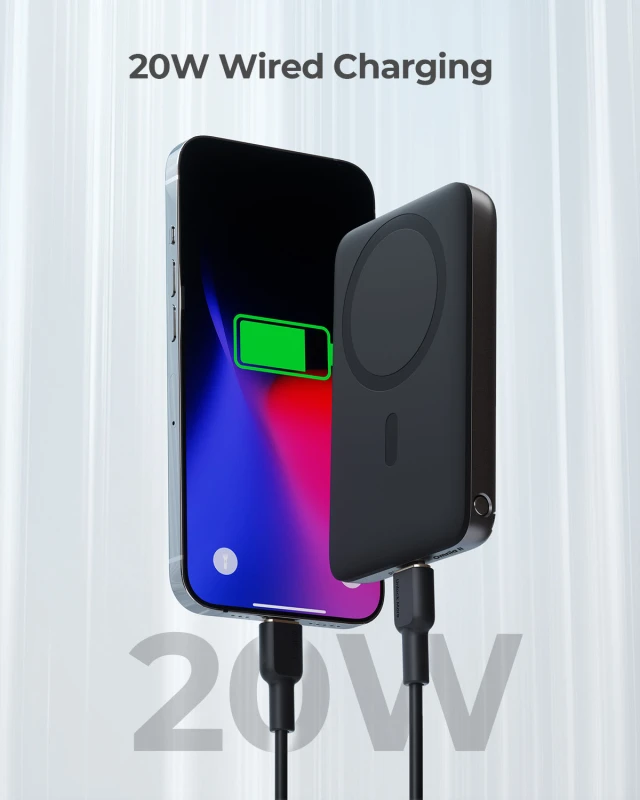 أوكي باور بانك ٦٧٠٠ مللي أمبير ٢٠ واط MagFusion 6700 Magnetic Wireless USB C C Included Gray PB MS01
