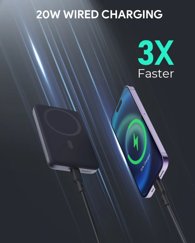 أوكي باور بانك ٦٧٠٠ مللي أمبير ٢٠ واط MagFusion 6700 Magnetic Wireless USB C C Included Gray PB MS01