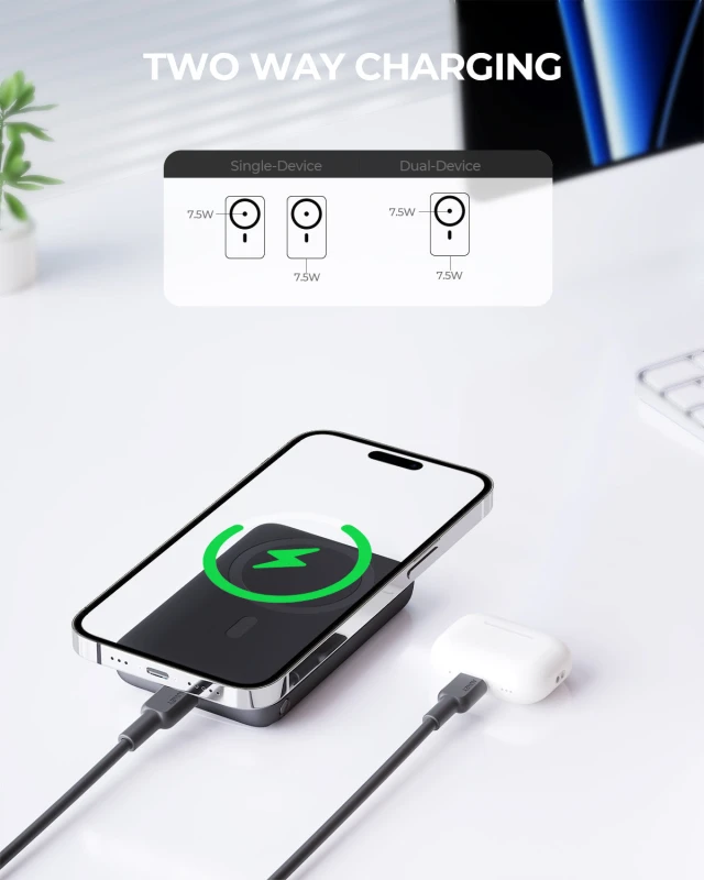 أوكي باور بانك ٦٧٠٠ مللي أمبير ٢٠ واط MagFusion 6700 Magnetic Wireless USB C C Included Gray PB MS01