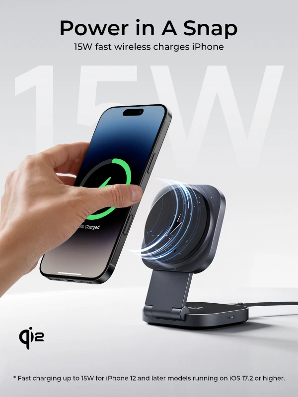 أوكي شاحن MagFusion L Qi2 2 in 1 Foldable Magnetic Fast Wireless Station LC MC211