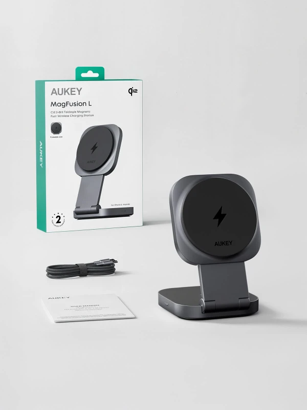 أوكي شاحن MagFusion L Qi2 2 in 1 Foldable Magnetic Fast Wireless Station LC MC211