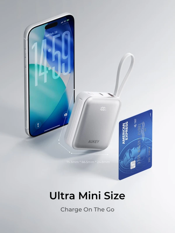 أوكي باور بانك ١٠٠٠٠ مللي أمبير ٢٢.٥ واط Swivel Mini L 10000 Built in USB C Lightning Cables PB Y91L